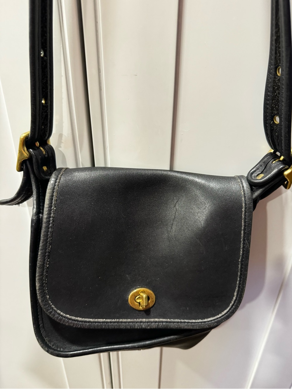 VTG Coach 9965 Black Leather Flap Turn Lock Crossbody Bag Made In United States
